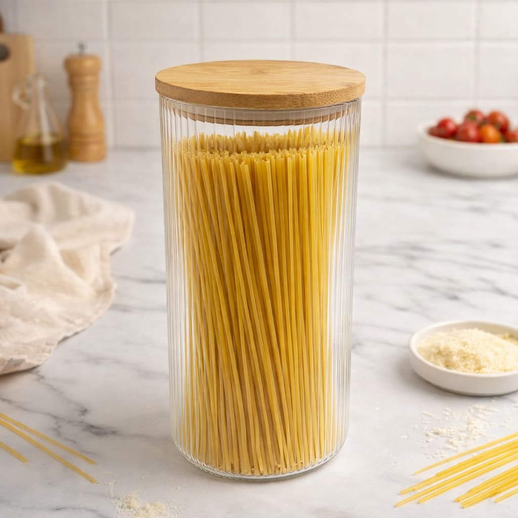 01 Pote Vidro Borossilicato 1400ml Tampa Bambu Redondo Transparente