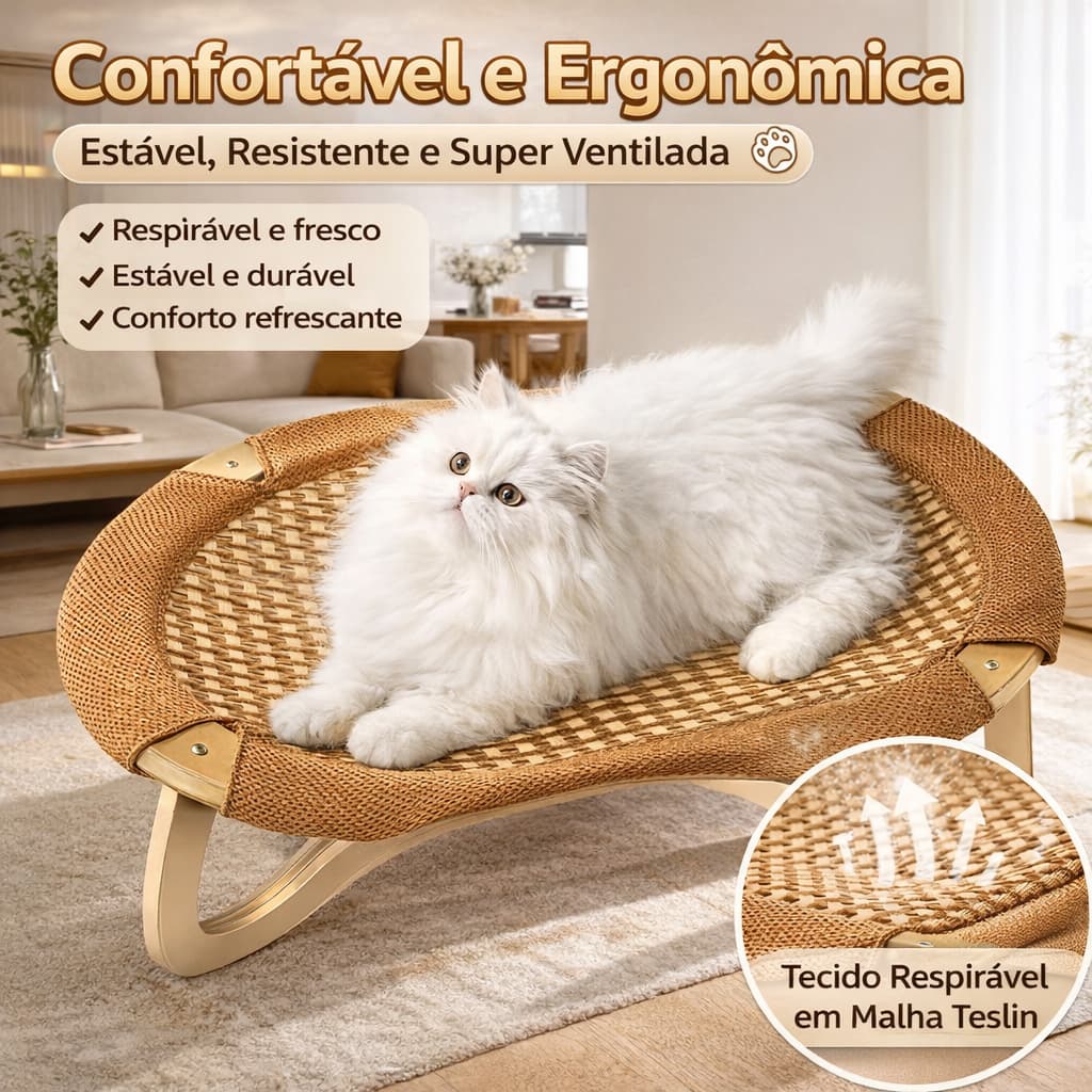 Cama Elevada para Gatos – Fibra Trançada Respirável e Suspensa