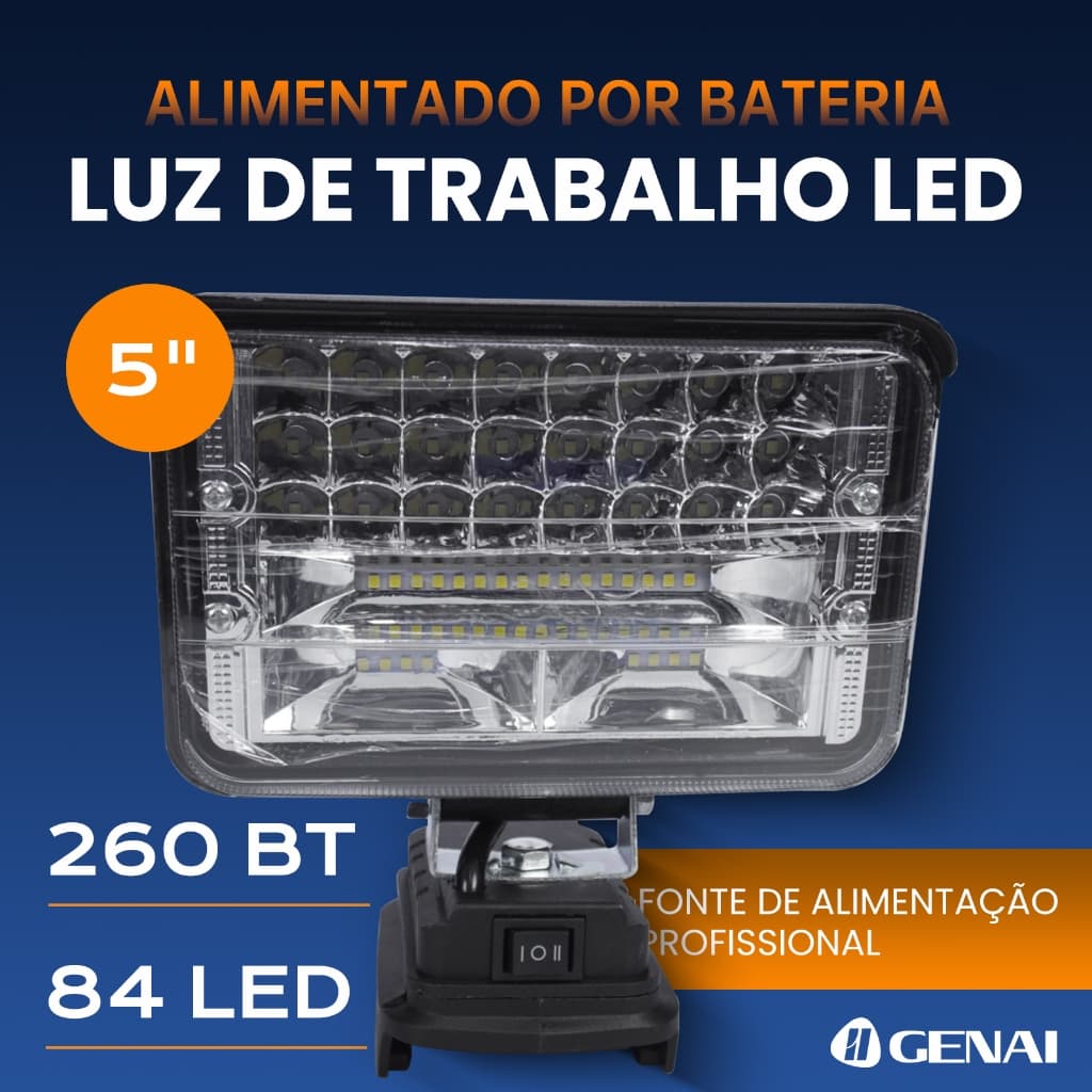 GENAI 36V de Potência， Luz LED Portátil Sem Fio 5" - Bateria 5.0Ah + Carregamento USB para Emergências e Camping
