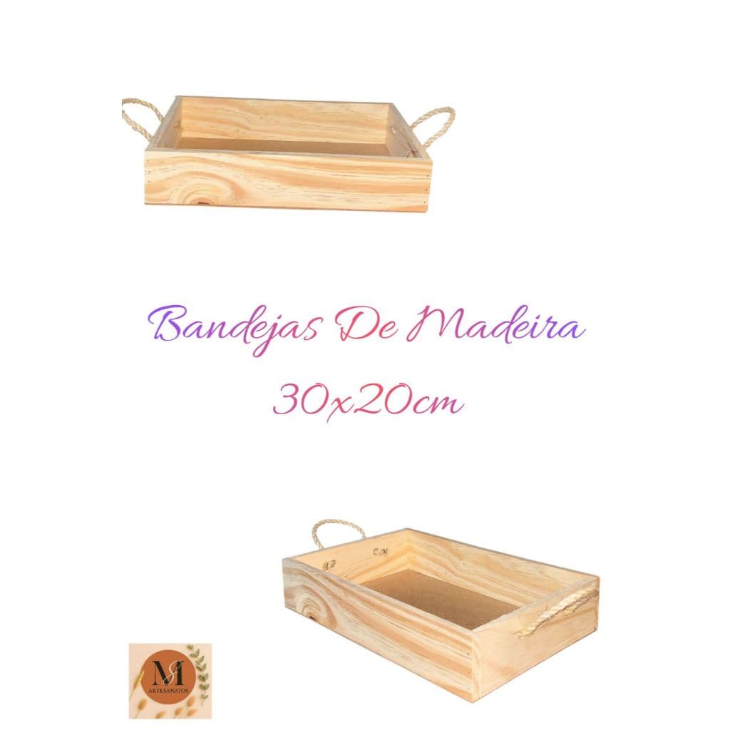 Bandejas de Madeira Cesta Café da Manhã 30x20cm, Presentes, Organização