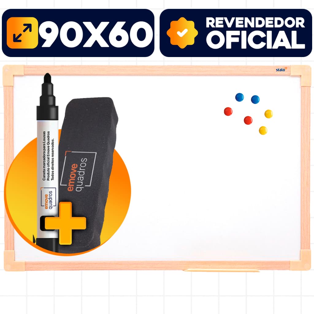 Lousa Quadro Branco Magnético 90x60 Madeira + Caneta Apagado