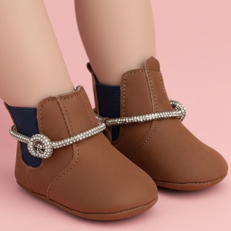Bota Infantil Bebe Menina Camurça Boiadeira Tira strass Brilho Rodeio Macia Sola Algodão Confortável