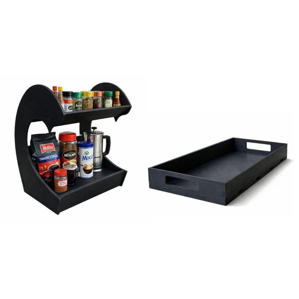 Kit Organizador de Café em MDF + Bandeja 40x20 – Porta Cápsulas/Xícaras – Decoração Gourmet Premium