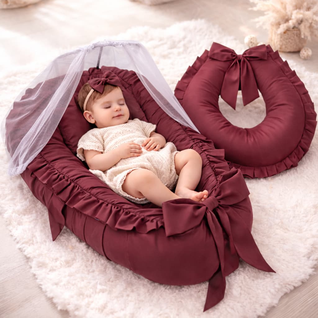 Kit Ninho Redutor de Berço Bebe + Almofada Amamentação + Mosquiteiro Portátil Removível
