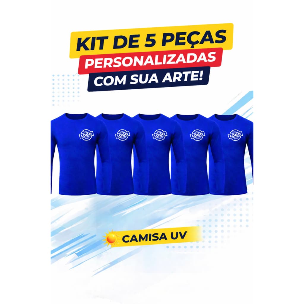 Kit 5 Camisas Uv +50 Manga Longa Personalizada Logo Frente DTF Uniforme Empresa Fardamento