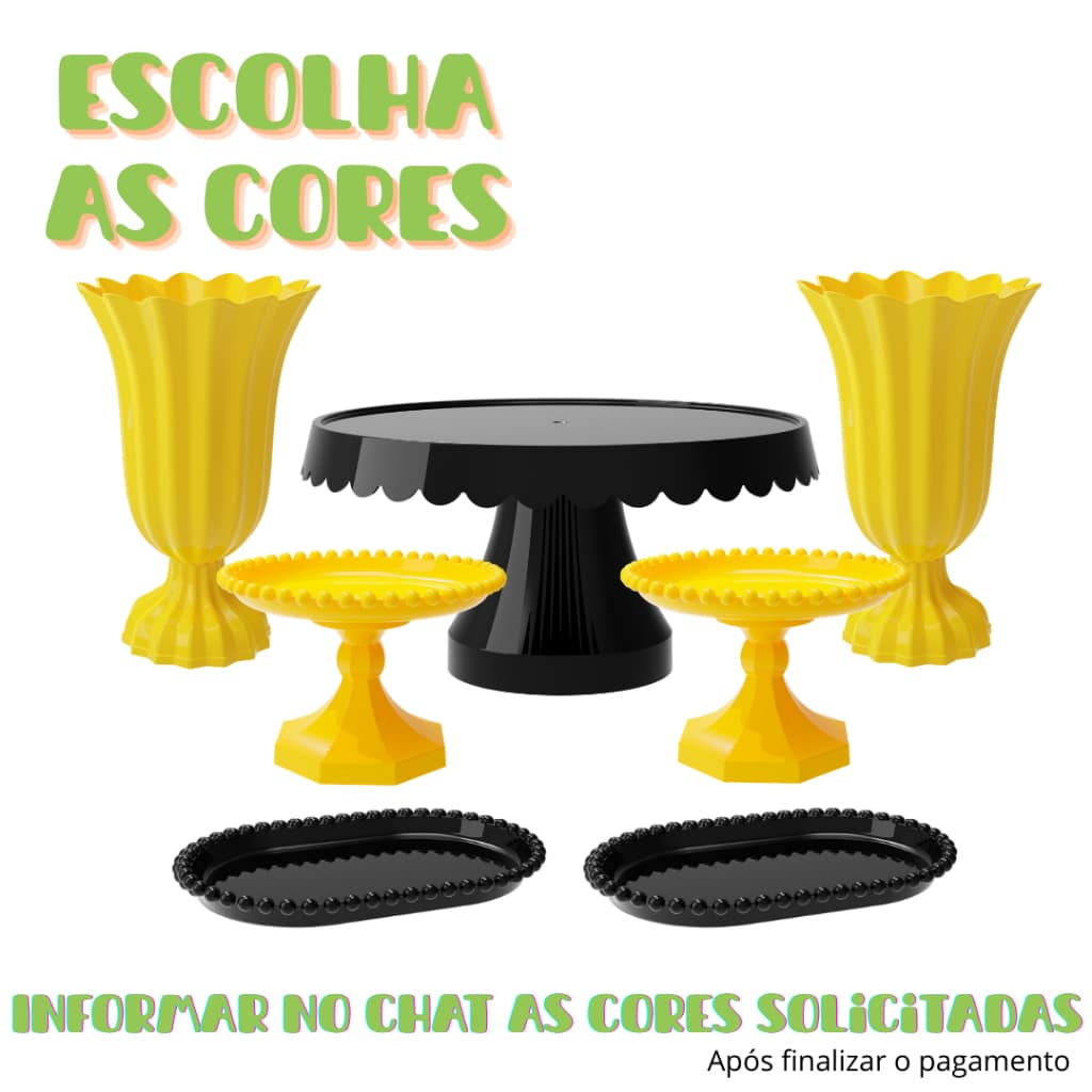 Kit Aniversário 7 Peças Vasos Boleira Decoração Eventos Doces Bolo Escolha as Cores