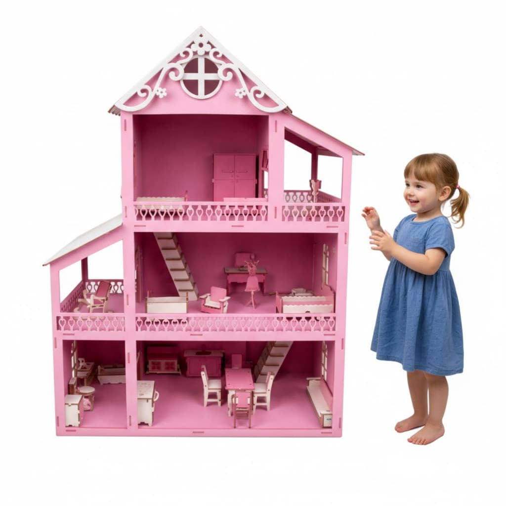 Casinha Casa de Boneca Rosa Grande 1.3 metros de altura Boneca polly Boneca Barb Com ou sem móveis promoção