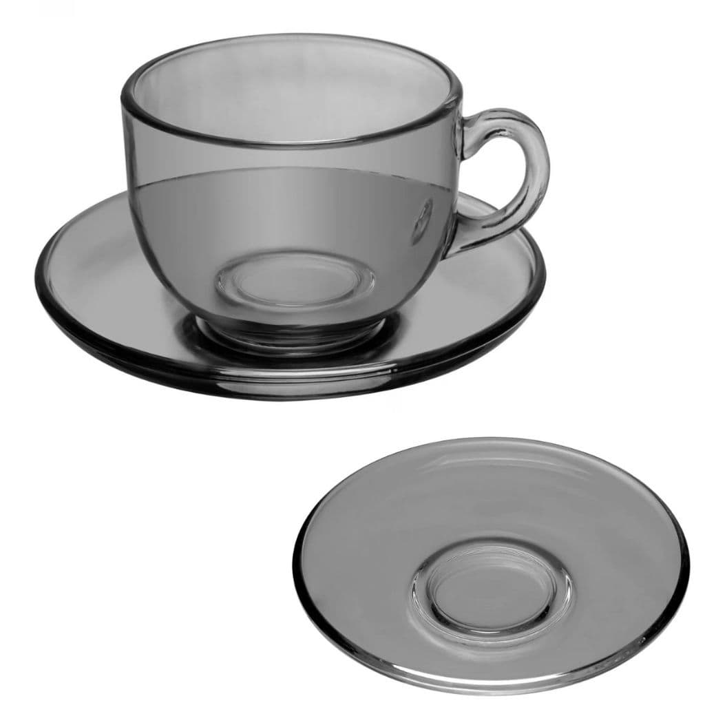 Conjunto 6 Xícaras De Chá Café Lyor 150ml Cinza Com Pires Mesa Posta Vidro