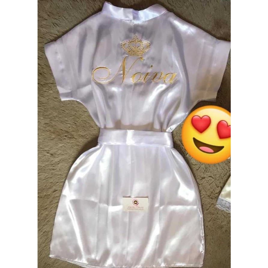 Robe De Cetim Bordado Noiva Plus Size Roupão Hobby Casamento *Leia a descrição antes de efetuar a compra*