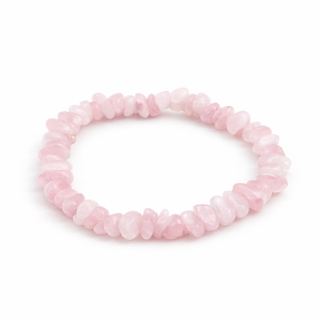 Pulseira de Cascalho Quartzo Rosa Pedra Natural Elástica unissex  17,5cm