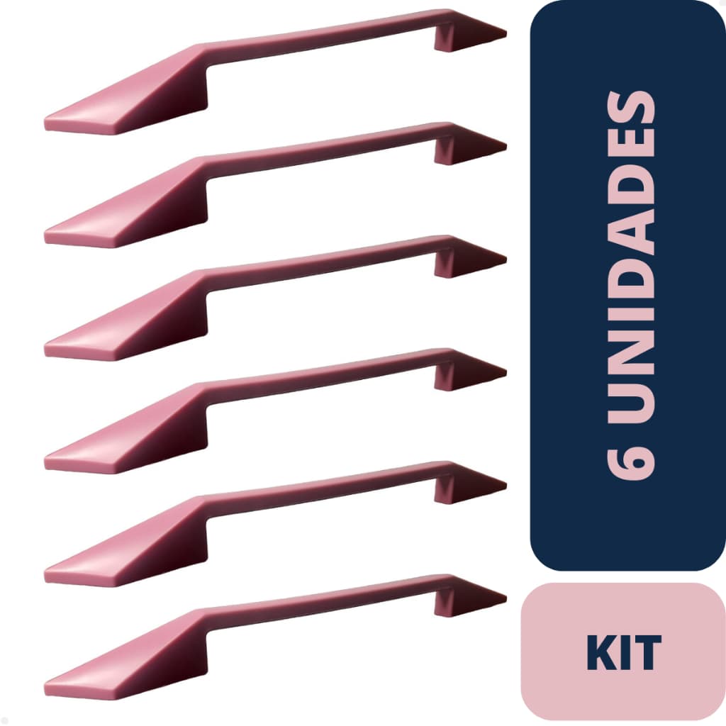 Kit 6 Puxador Colorido 192mm Rosa para Móveis Gavetas Armários Guarda Roupas