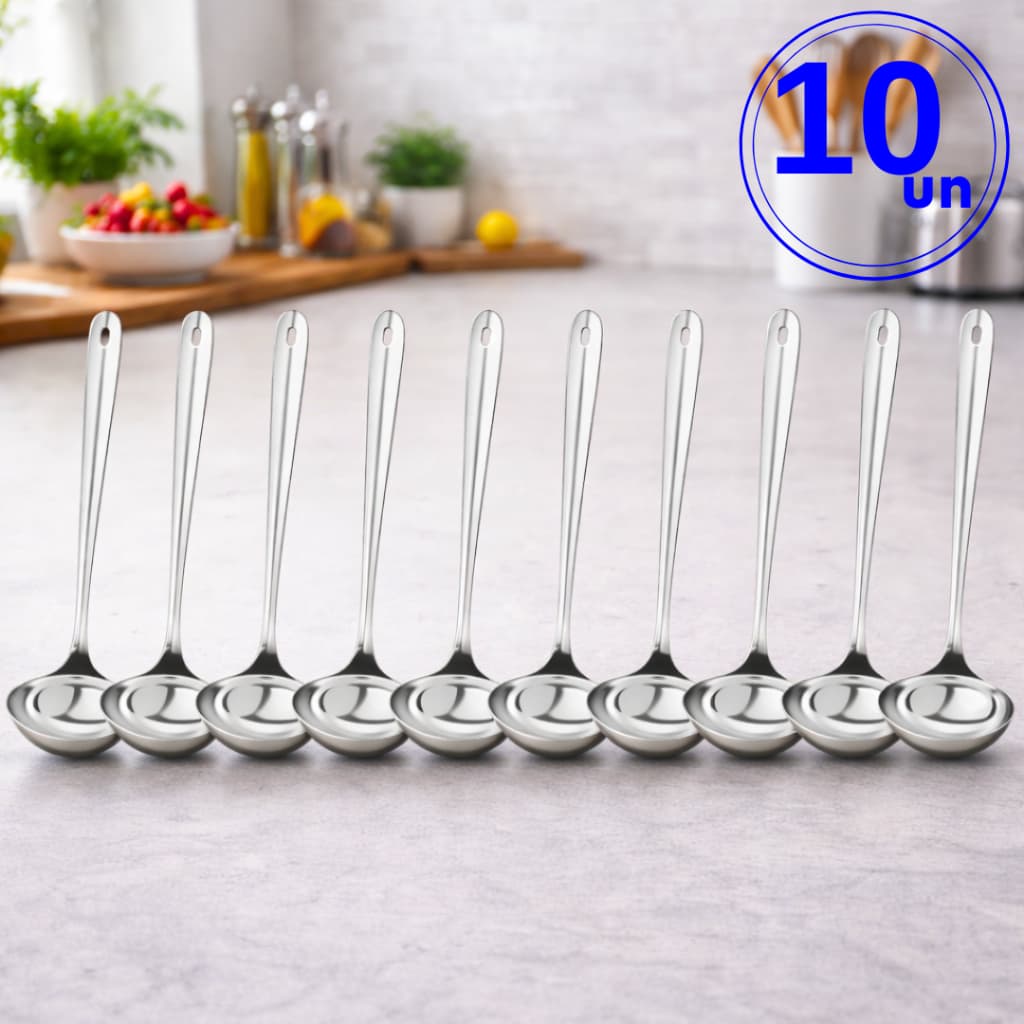 Kit Concha de Cozinha para Servir Feijão Molho Caldo Aço Inox Premium 23cm Utensílios
