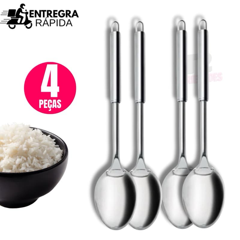 Colher De Arroz Grande Cabo Longo 100 % Aço Inox 32cm Casa Restaurante Buffet PREMIUM