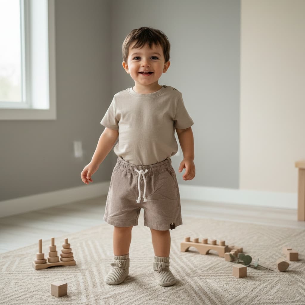Bermuda Shorts Mauricinho Linho Marrom Infantil Menino Com Cordão Regulável Ideal Para Dias Quentes