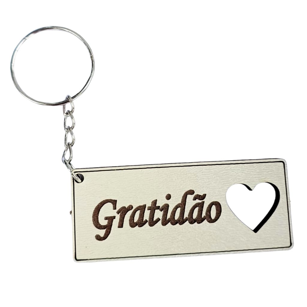 Kit 20 Chaveiros Gratidão Coração Vazado MDF Branco