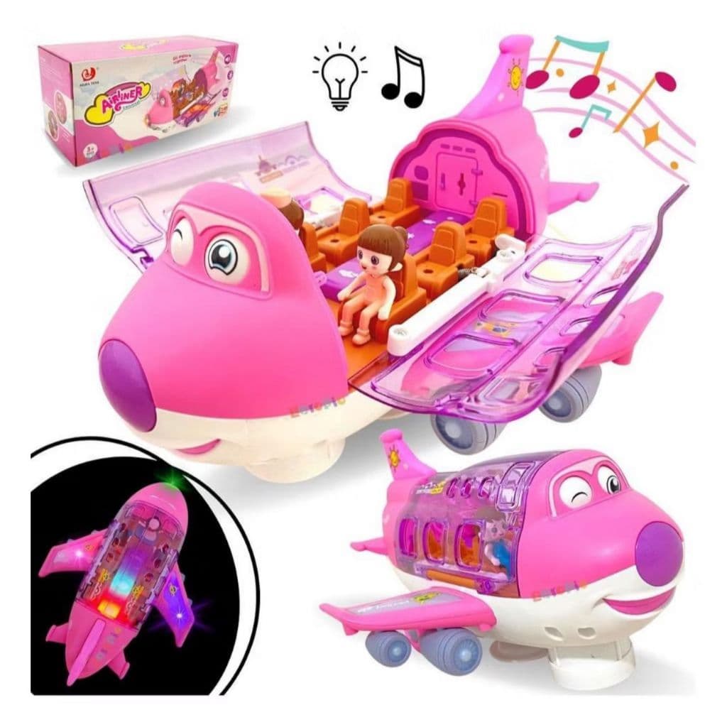 Avião De Brinquedo Musical Bate Volta Infantil Luz Gira 360°
