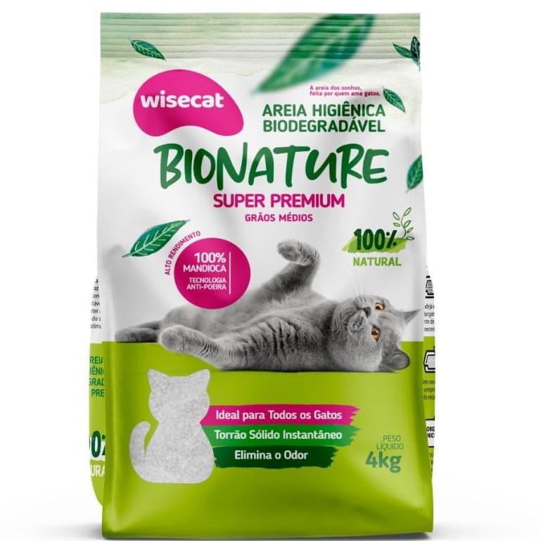 Areia 4 Kilos  Higiênica Biodegradável para Gatos Wisecat