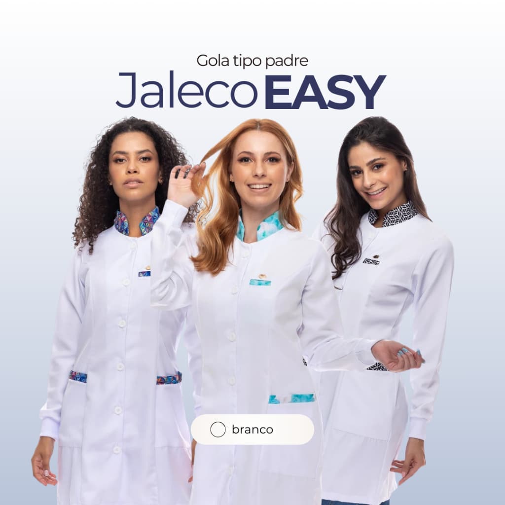Jaleco Feminino Branco Manga Longa Estampado | Enfermagem, Dentista, Veterinária, Hospitalar