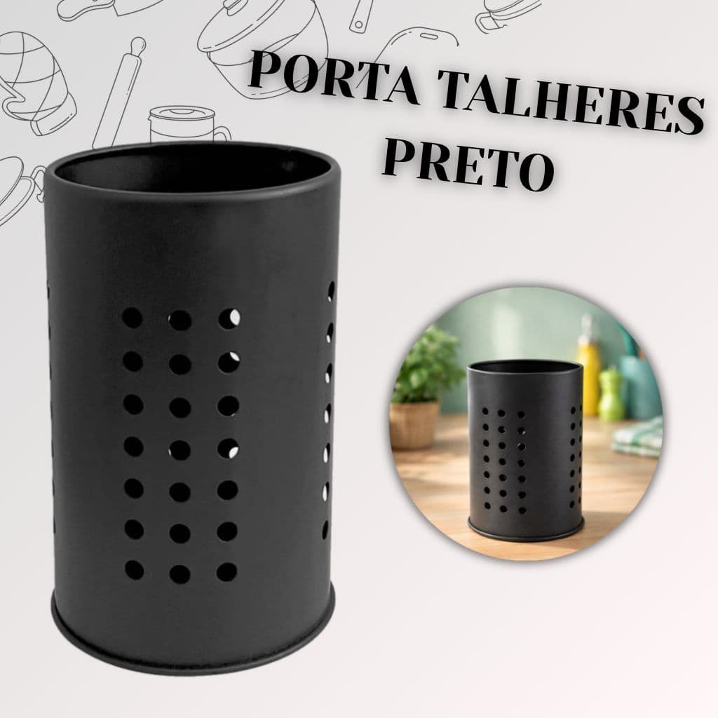 Porta Escorredor Utensílios Resistente Organizador Talheres Cozinha Suporte Vazado Preto Inox Gourmet Louça