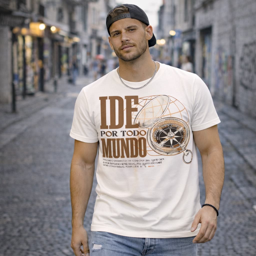 Camiseta Masculina Cristã Ide Por Todo Mundo Estilosa Confortável Algodão Premium Moda Gospel Street Versátil