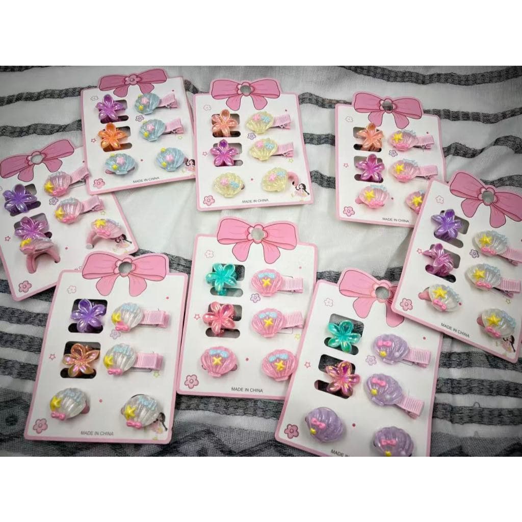 Kit 3 Catelas de cade 6 peças de presilhas para menina cabelo: 2 elástico/2  presilha/2 grampo de cabelo