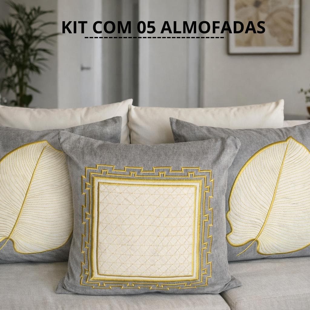 Kit 5  capas de Almofadas  Bordadas Modernas | 45x45 - 5PÇS
