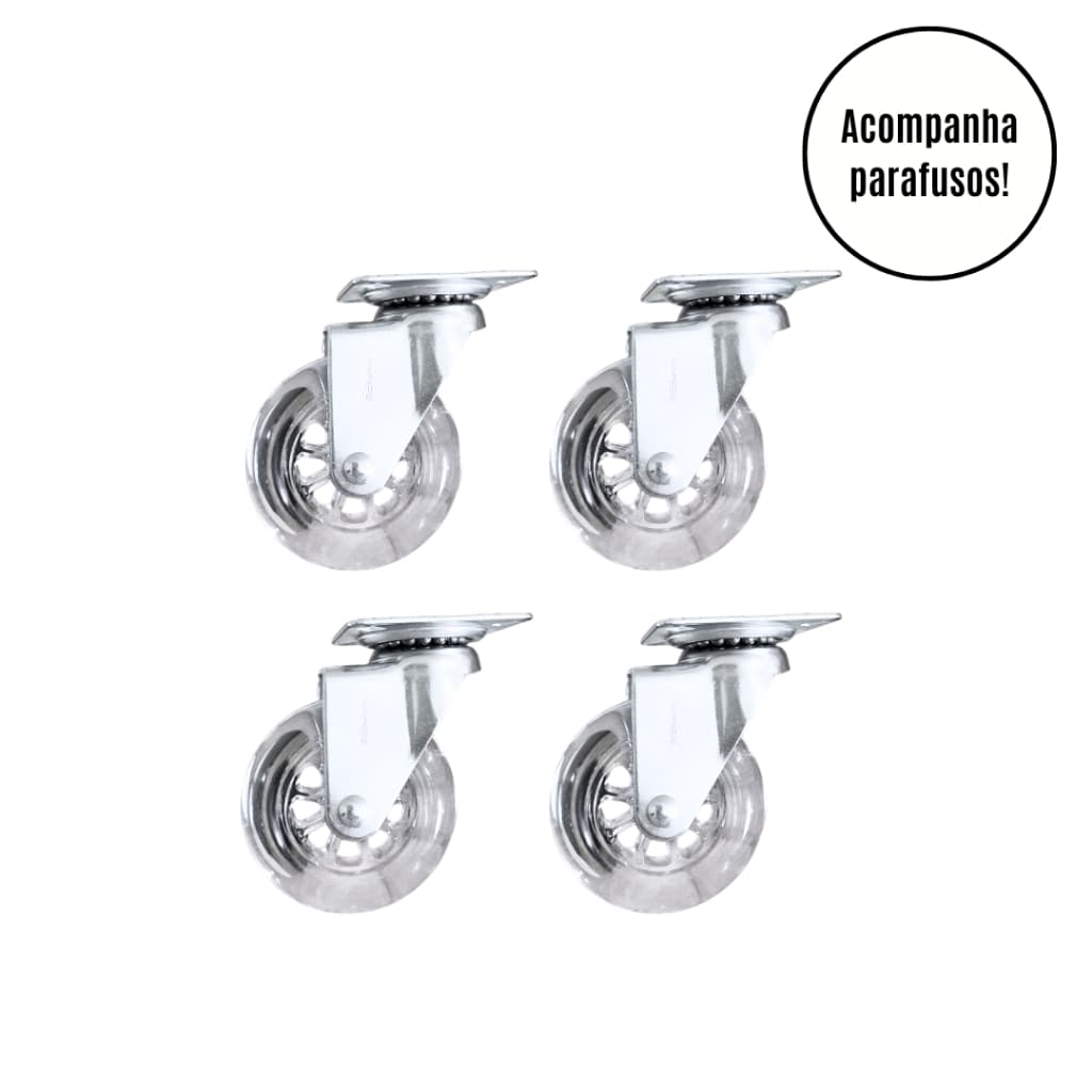 Kit com 4 UND Rodizio Silicone 7,5 CM com freio e sem freio