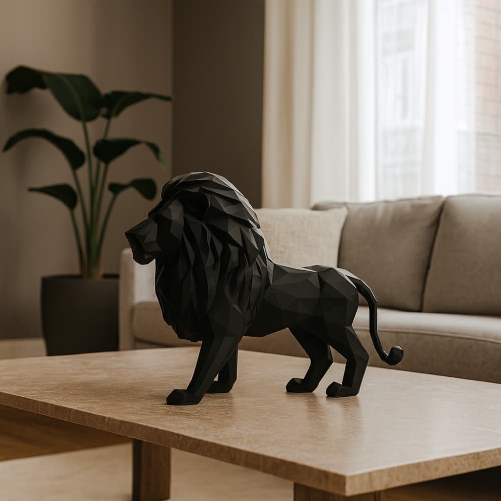 Leão Geométrico Decorativo Enfeite Preto