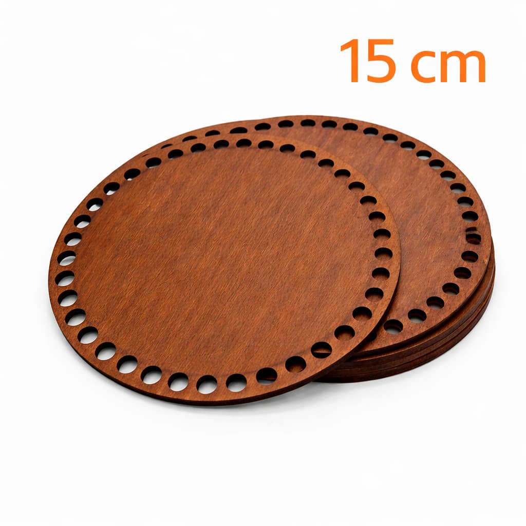 Kit 10 Base Redondo 15 cm MDF Cor Mogno para Bandeja Cesto Crochê Fio de Malha
