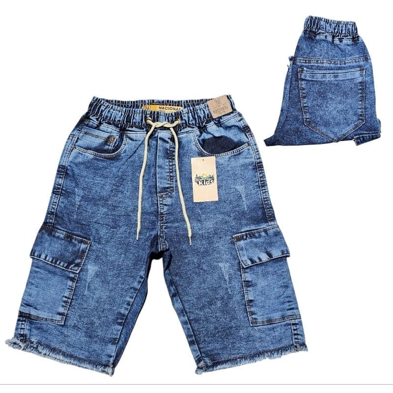 BERMUDA JEANS JUVENIL MASCULINA  BERMUDA DE ELASTICO NO CÒS JUVENIL10 12 14 16 INFANTIL MENINO cargo grafite marmorizado