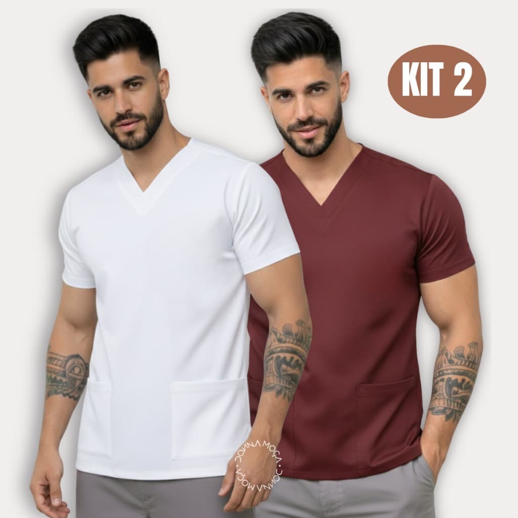 Kit 2 Camisa scrub masculina privativo roupa hospitalar avental com amarração nas costas slim ao plus - SH