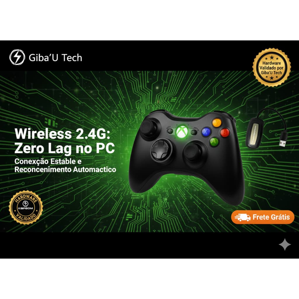 Controle Gamer Sem Fio Kapbom Wireless 2.4G Estilo Xbox 360 PC Computador e Notebook - Giba'U Tech