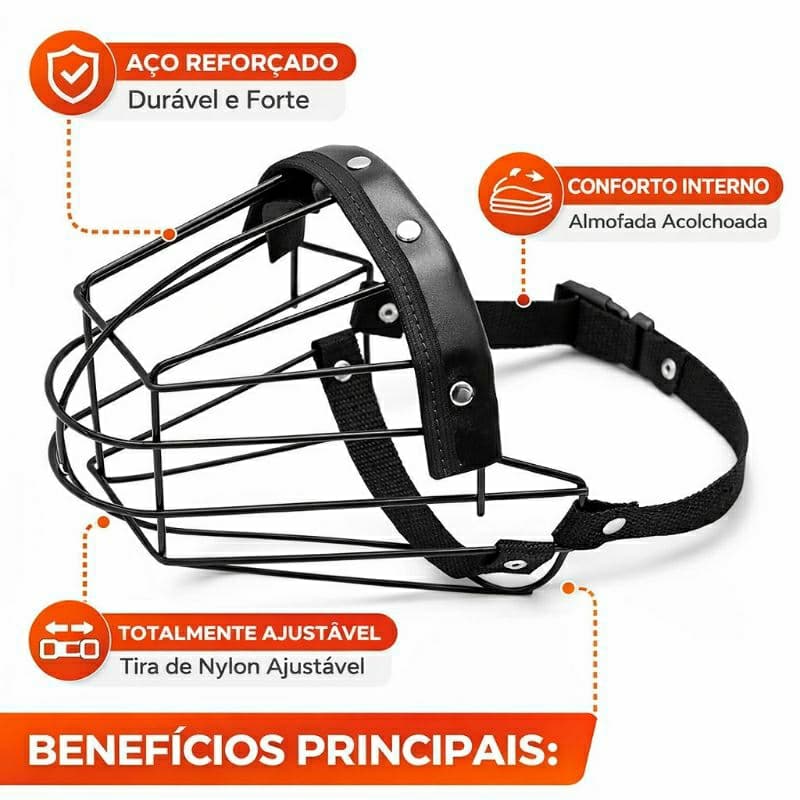 Focinheira Para Cachorro De Aço Reforçada Anti Mordida Ajustável Segura Confortável Cães Médios Grandes Envio Imediato