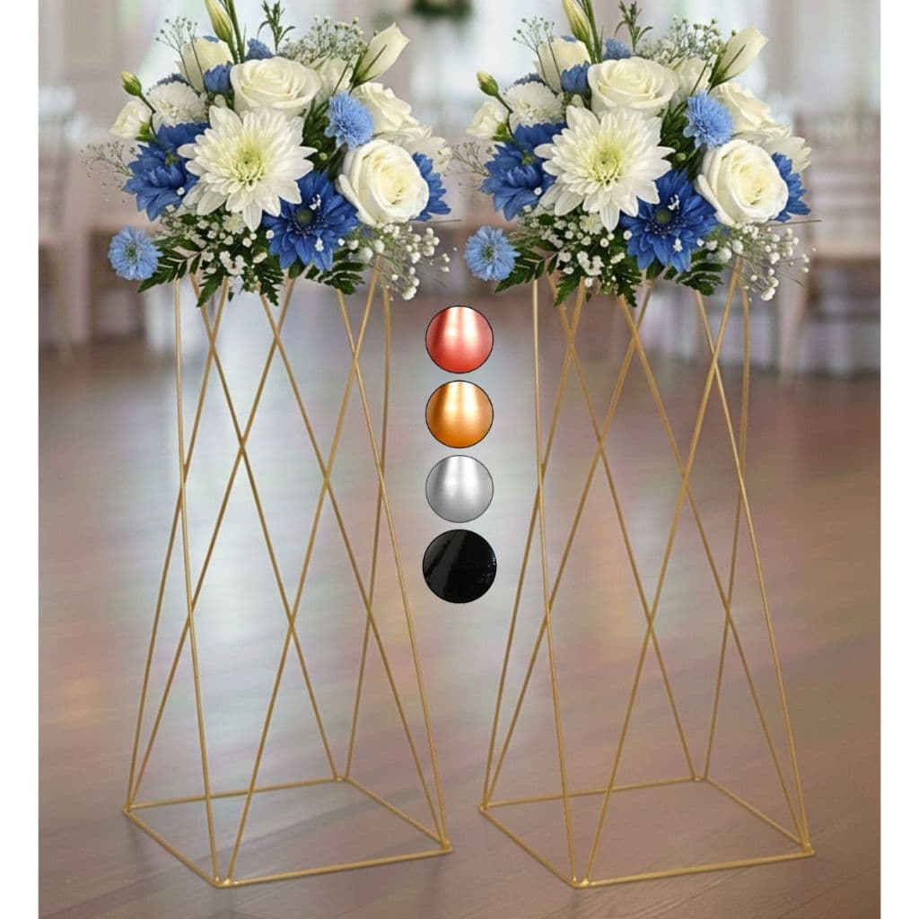 2 Vaso Porta arranjo Dourado Coluna Quadrado Armação Decoração de Festa 80cm Grande