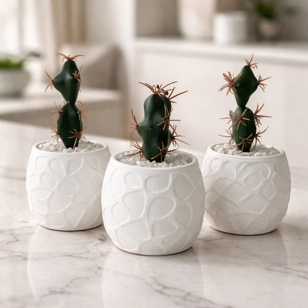 Kit Arranjo Cactus Suculenta Vaso Gesso Decorativo Sala, Escritório, Apartamento Decoração, Lembrancinha Casamento, Mesa