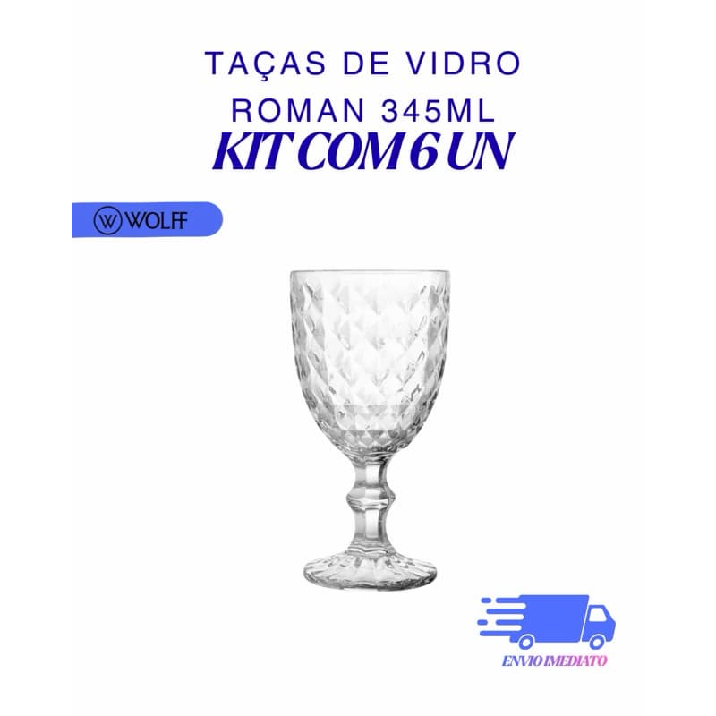 Taças de Água, Suco, Vinho Roman Diamond 345ml em Vidro | Copo Taça para Mesa Posta – Wolff