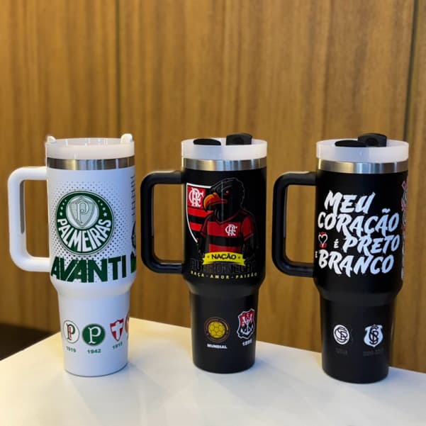 Garrafa Térmica de Água com Capacidade 1,2L Com Canudo e Alça Estampa Times do Brasileirão