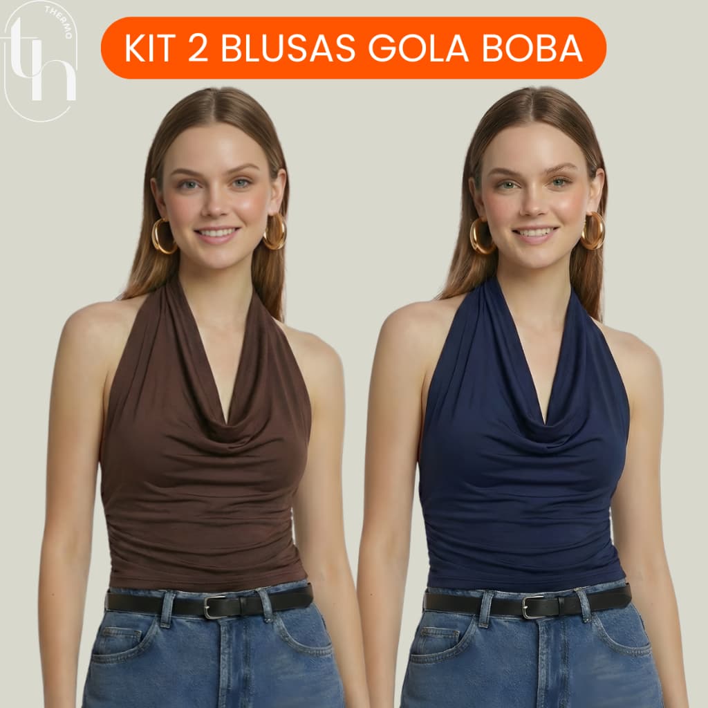 Kit 2 Blusas Gola Boba Frente Única Malha Lisa Leve Elegante Confortável