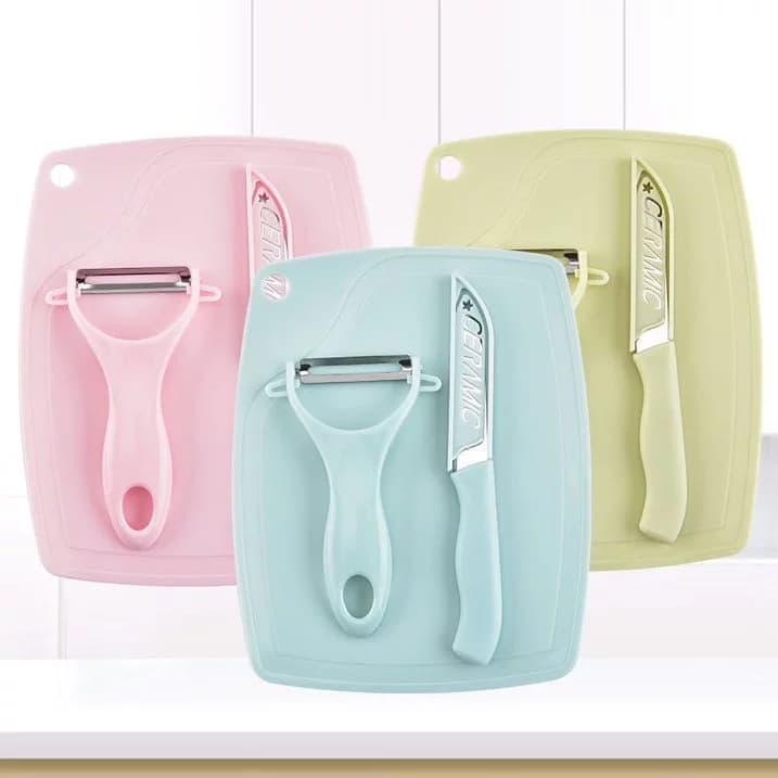 Kit Tábua de Corte, Faca e Descascador Conjunto Faca para Legumes e Frutas Cozinha Jogo da Faca