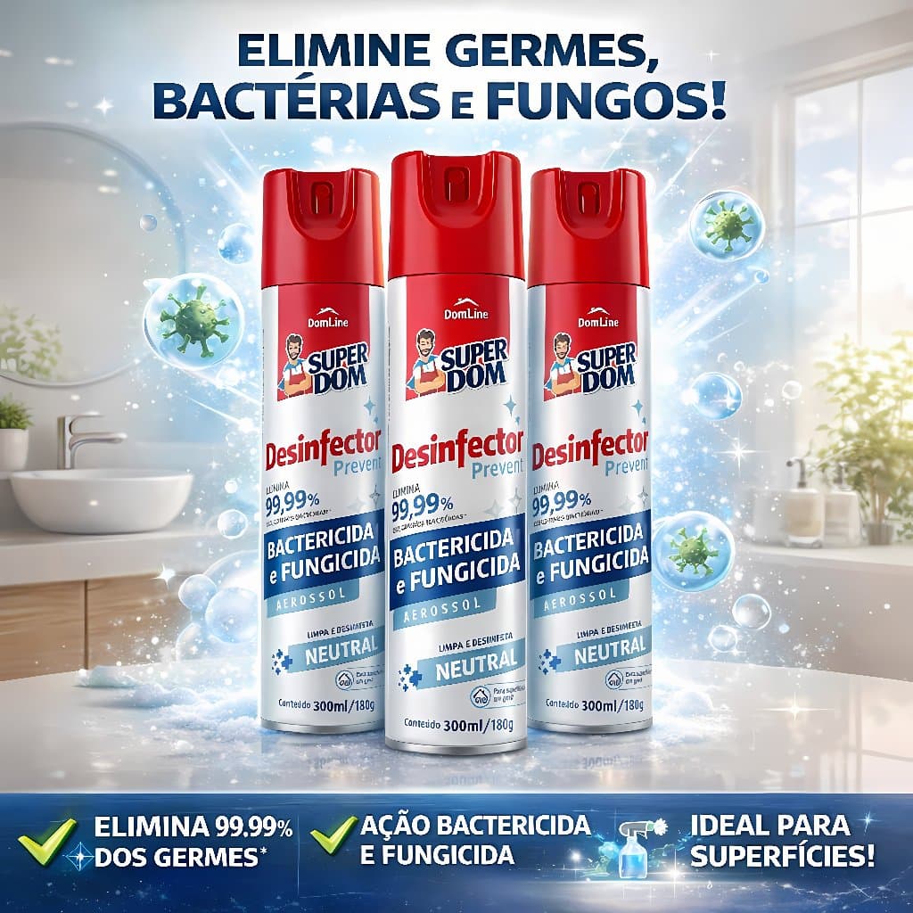 Desinfector Spray Desinfetante 300ml Antibacteriano Neutro Uso Geral Super Dom - Para Colchão, Banheiro e Armário
