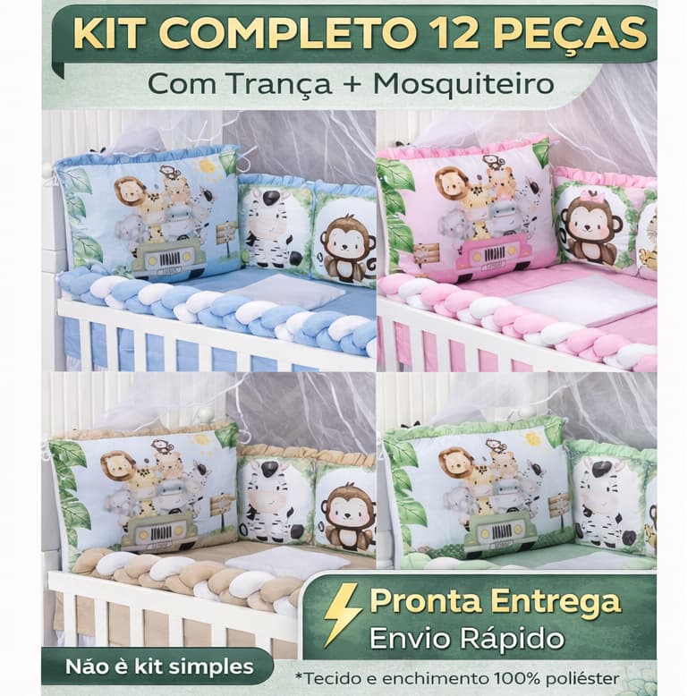 Kit Berço Nacional Americano Almofadinha Para Bebe 12 Peças Completo