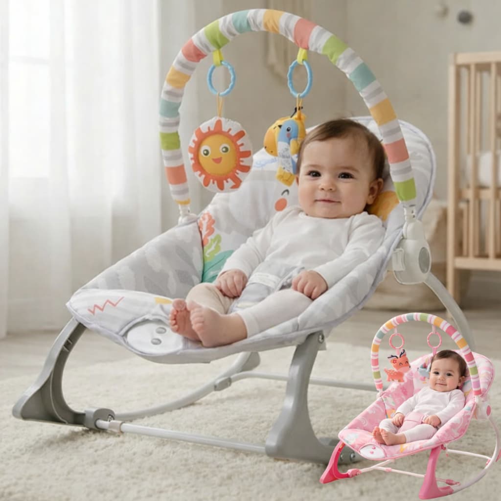 Cadeira Musical Vibratória Descanso Balanço Bebe 18kgs Music Happy Sol e Rino Colorida Baby Style