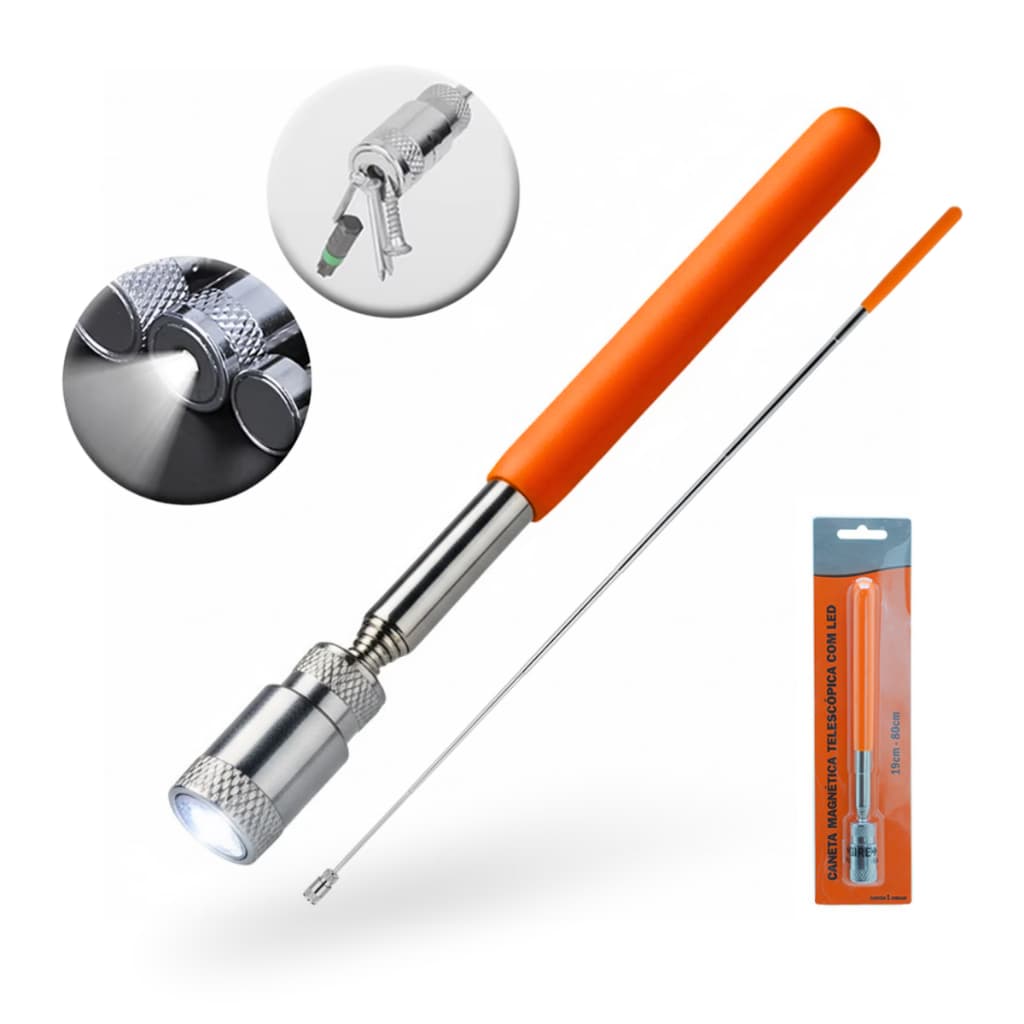 Caneta magnética Telescópica Até 80cm Com Led Imã Bastão Antena Pegador de Metal Potente