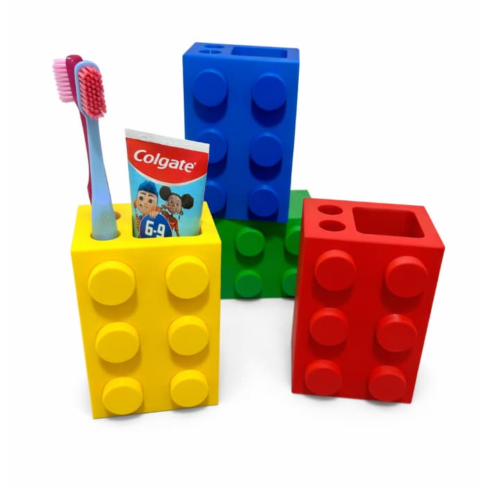 Porta Escova e Creme Dental Estilo Bloco | Organizador de Banheiro Decorativo