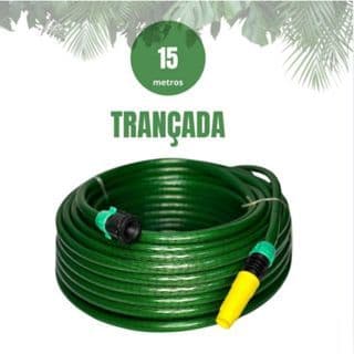 Mangueira de jardim trançada verde resistente e flexível verde jardim com esguicho 15 metros