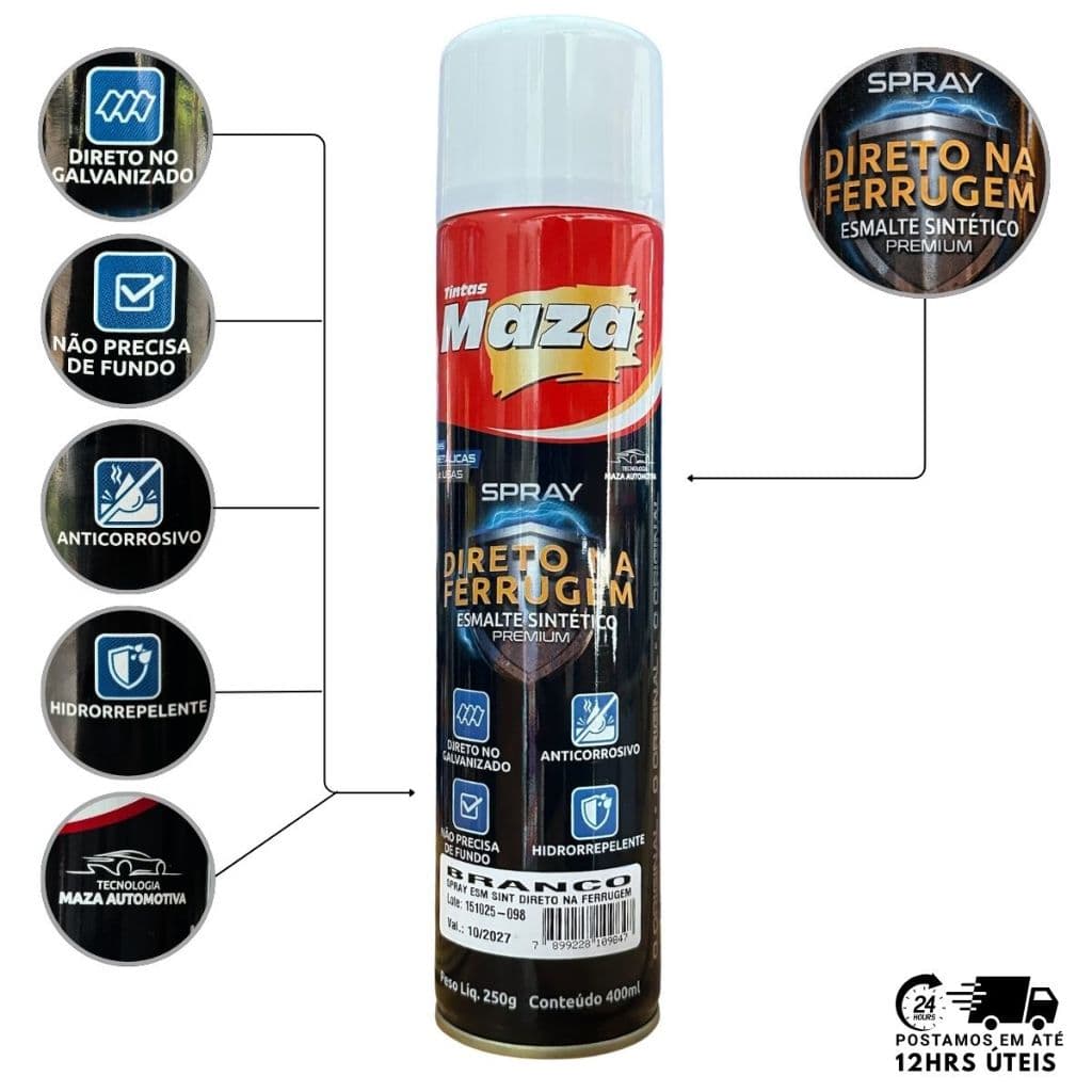 Spray Tinta Esmalte Sintético Maza Direto na Ferrugem Para Portão Grades Anticorrosivo 400ml