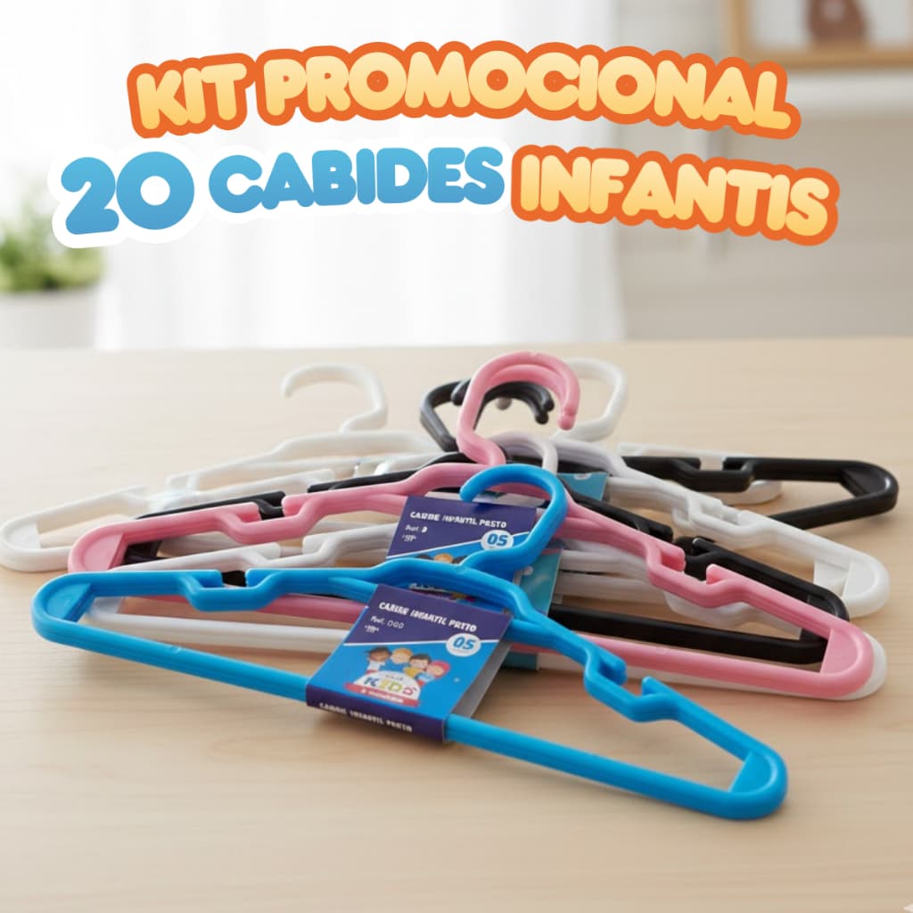 Kit 20 Cabides Infantil Plástico Resistente Rosa