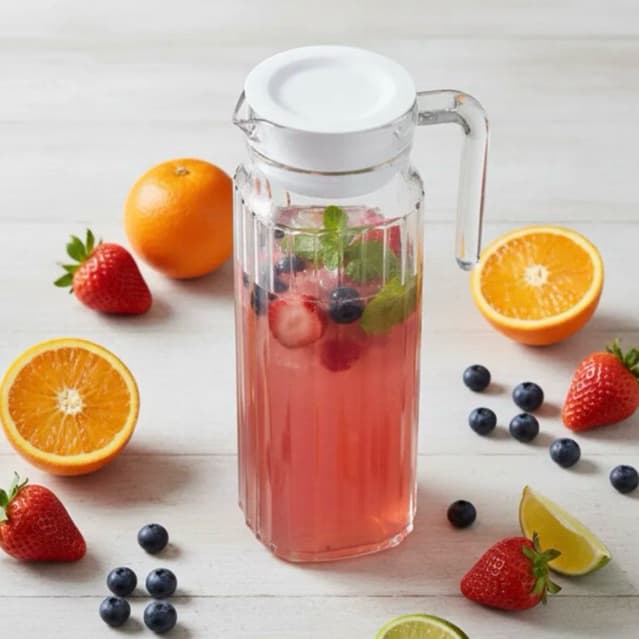 Jarra Vidro Transparente Com Tampa e Alça 1 Litro Tradicional Garrafa de Servir Suco Água Bebidas Mantém Gelado