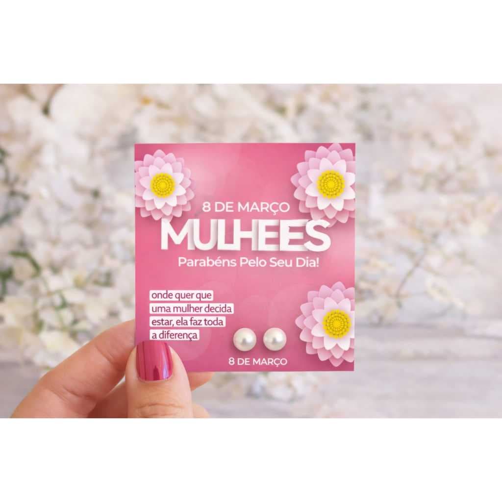 Brinde dia da mulher lembrancinha brincos cartão com brinco de pérolas dia internacional da mulher