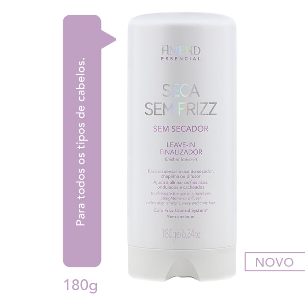 Amend Essencial Leave-In Seca Sem Frizz 180ml: fios alinhados, protegidos e livres do frizz
